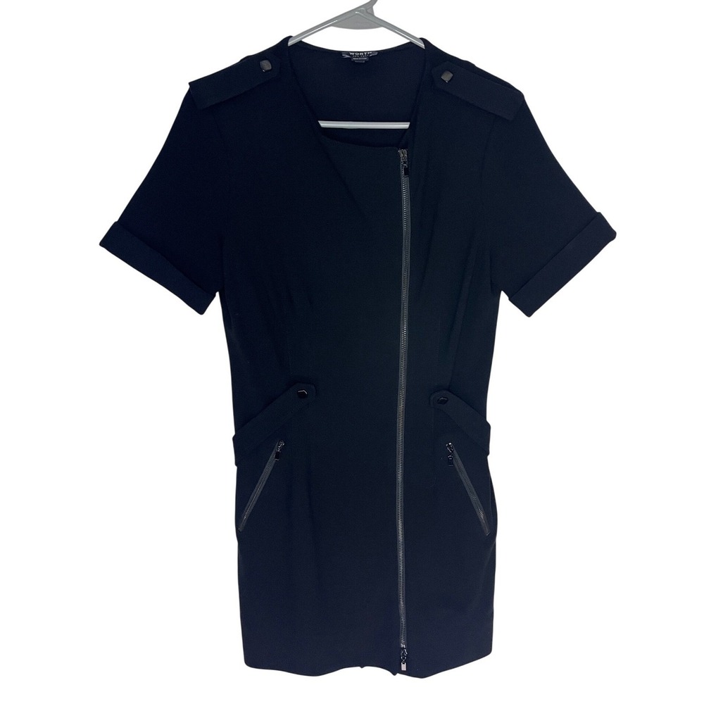 Worth New‎ York Black Asymmetric Zip Front Utility Shift Dress Womens Size 8